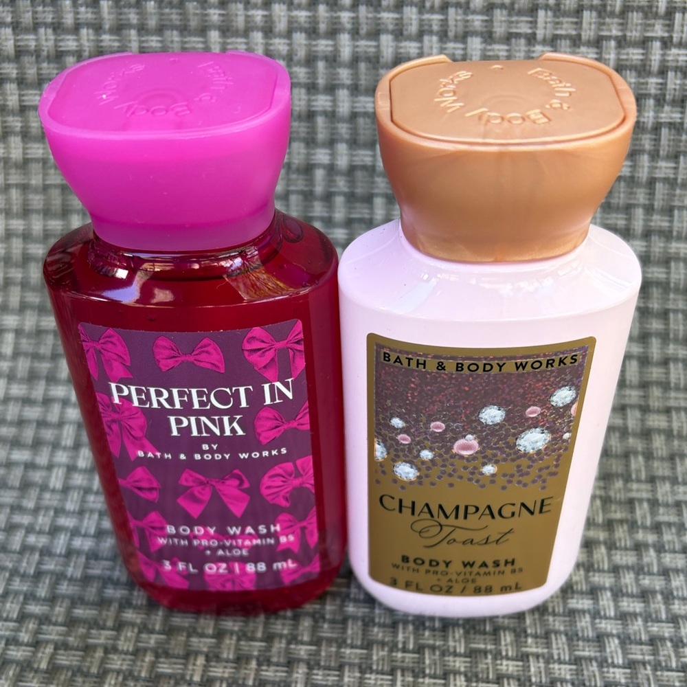 Bath & Body Works Champagne Toast & Perfect In Pink Travel Sized Body Washes